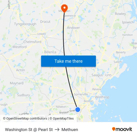 Washington St @ Pearl St to Methuen map