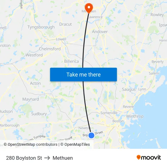 280 Boylston St to Methuen map
