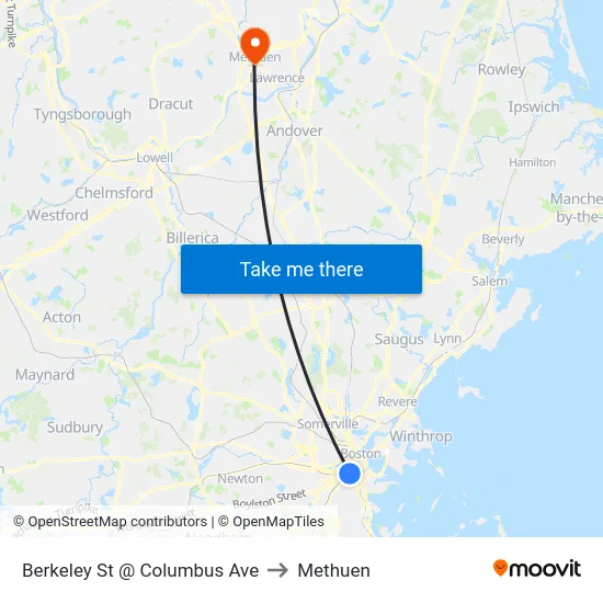 Berkeley St @ Columbus Ave to Methuen map