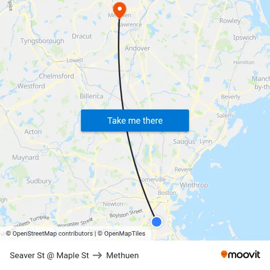 Seaver St @ Maple St to Methuen map