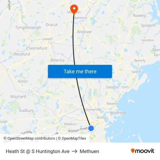 Heath St @ S Huntington Ave to Methuen map