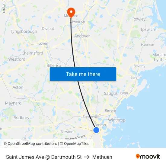 Saint James Ave @ Dartmouth St to Methuen map