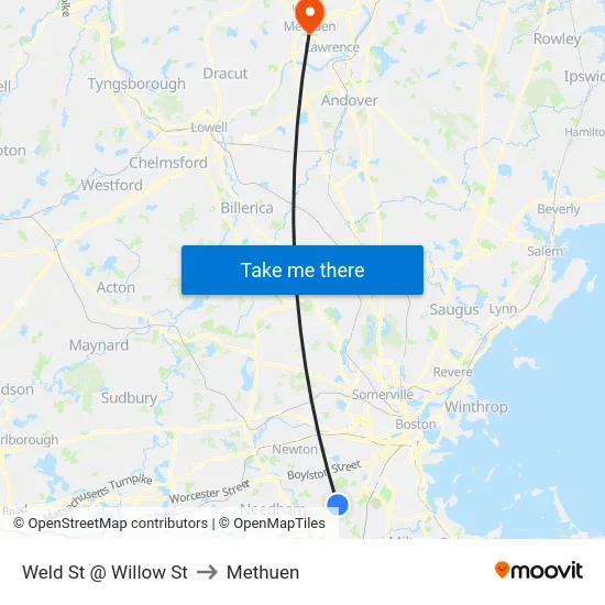 Weld St @ Willow St to Methuen map