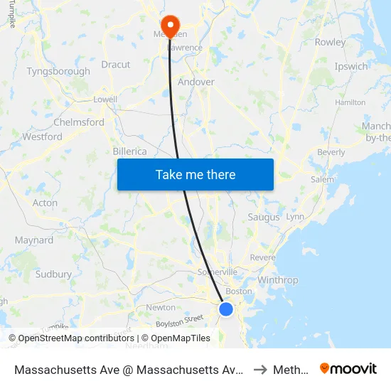 Massachusetts Ave @ Massachusetts Ave Station to Methuen map