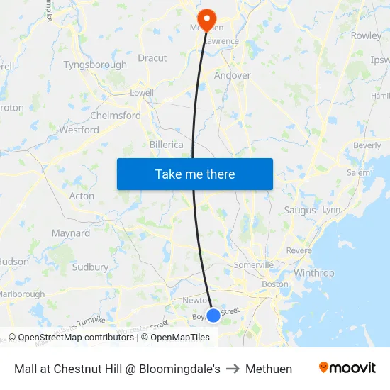 Mall at Chestnut Hill @ Bloomingdale's to Methuen map