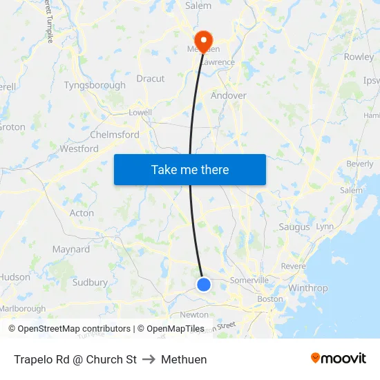 Trapelo Rd @ Church St to Methuen map