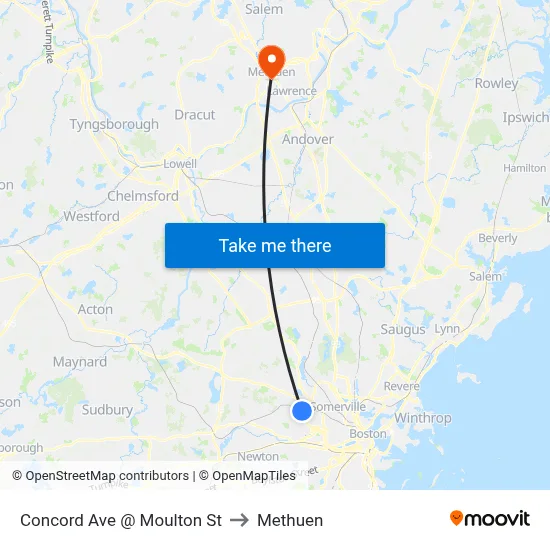 Concord Ave @ Moulton St to Methuen map
