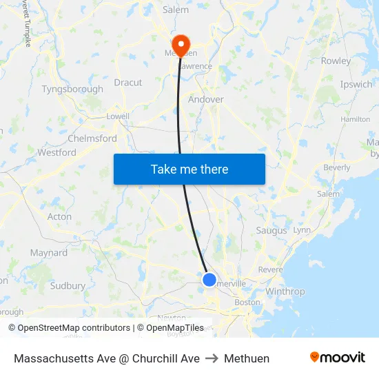 Massachusetts Ave @ Churchill Ave to Methuen map