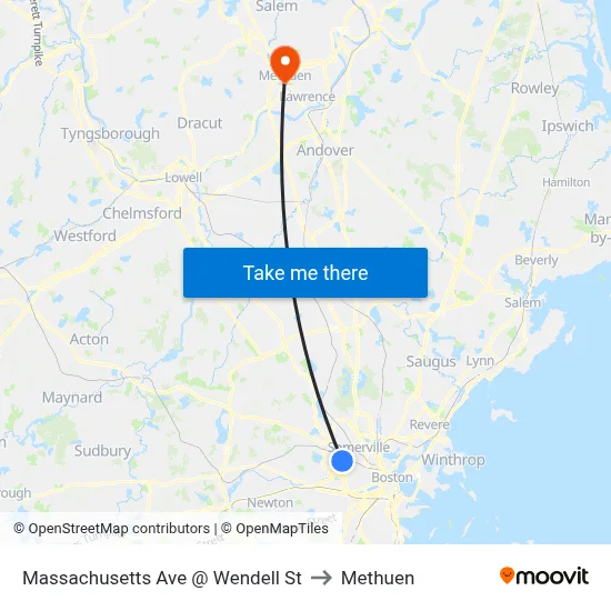 Massachusetts Ave @ Wendell St to Methuen map