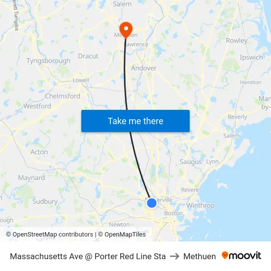 Massachusetts Ave @ Porter Red Line Sta to Methuen map