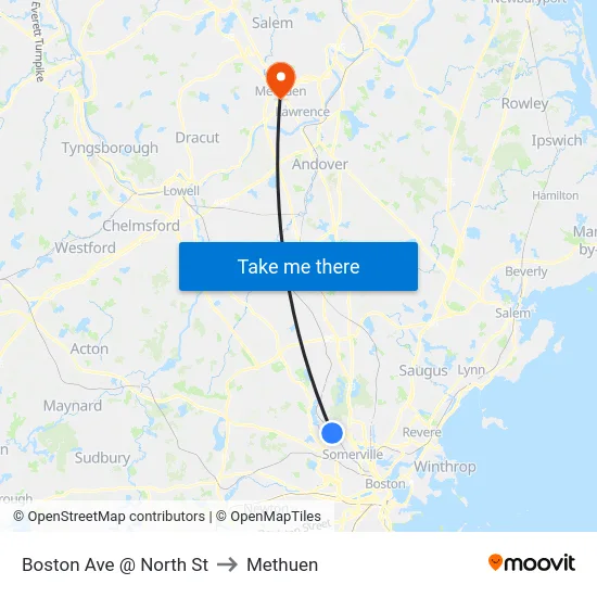 Boston Ave @ North St to Methuen map