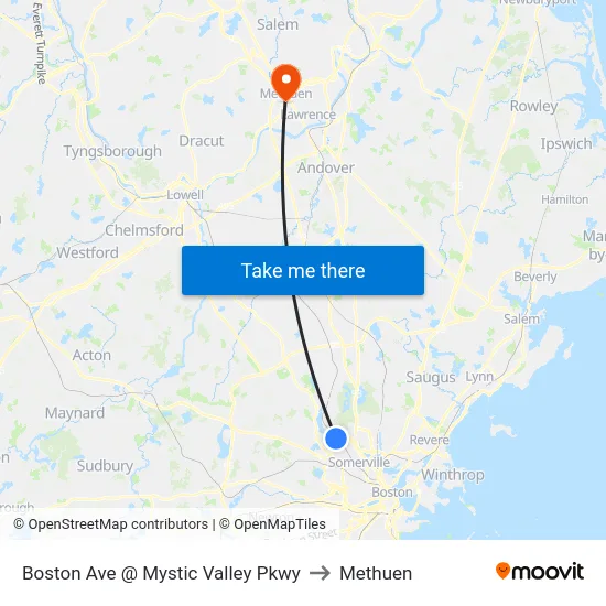 Boston Ave @ Mystic Valley Pkwy to Methuen map