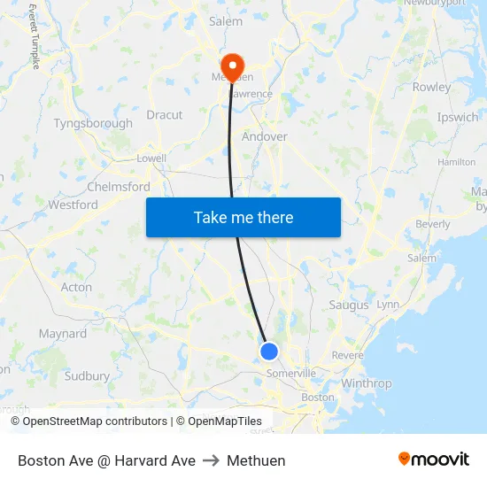 Boston Ave @ Harvard Ave to Methuen map
