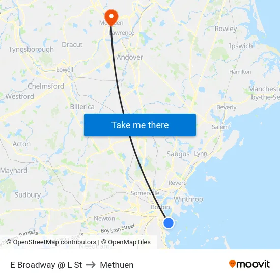 E Broadway @ L St to Methuen map