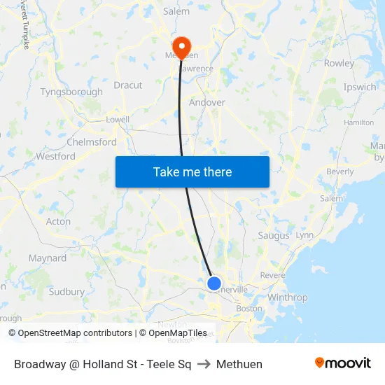Broadway @ Holland St - Teele Sq to Methuen map