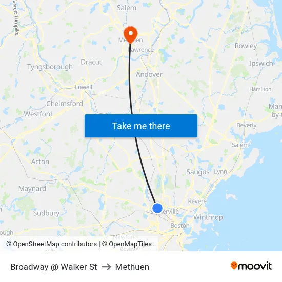 Broadway @ Walker St to Methuen map