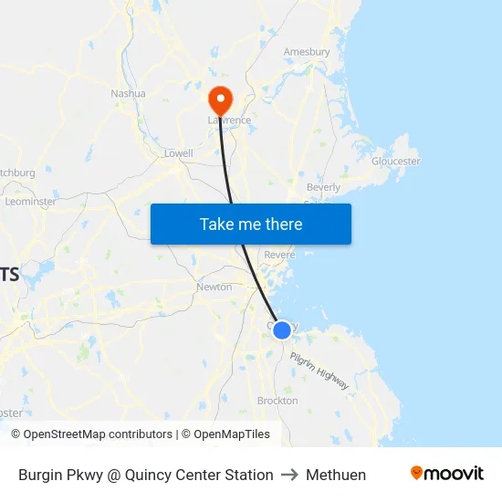 Burgin Pkwy @ Quincy Center Station to Methuen map