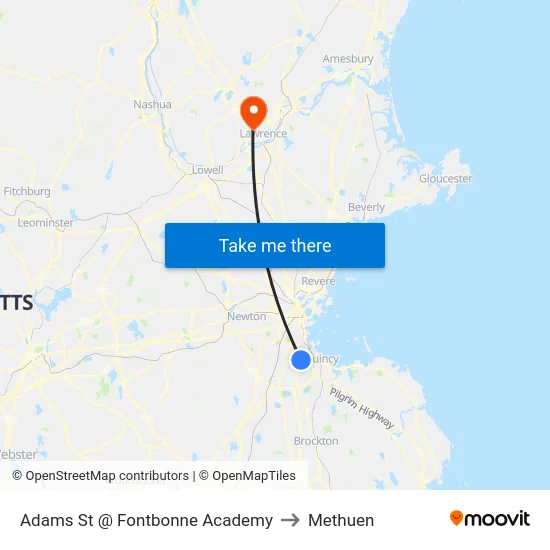 Adams St @ Fontbonne Academy to Methuen map