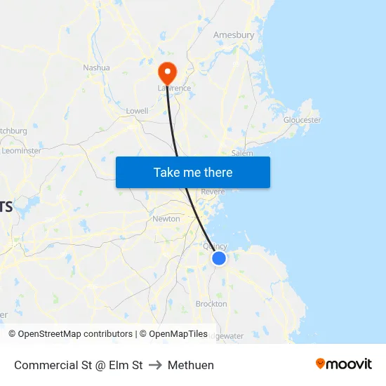 Commercial St @ Elm St to Methuen map