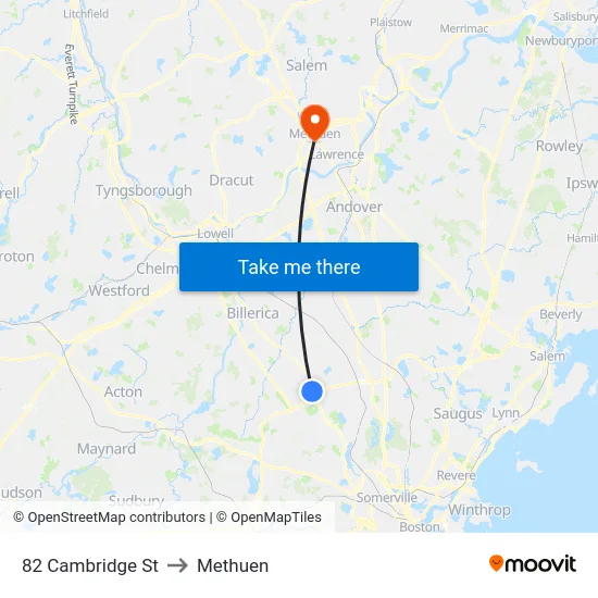 82 Cambridge St to Methuen map
