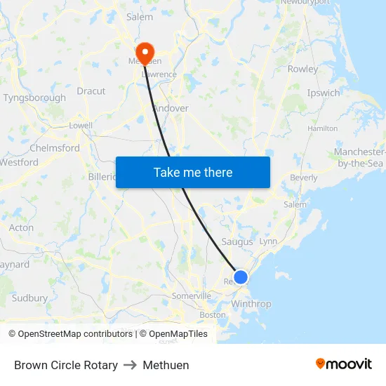 Brown Circle Rotary to Methuen map