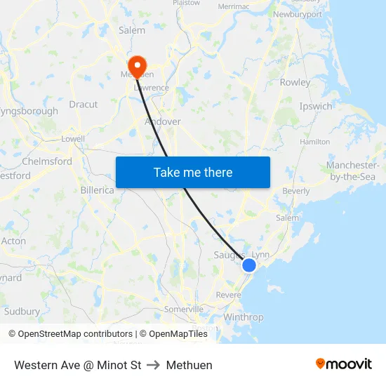 Western Ave @ Minot St to Methuen map