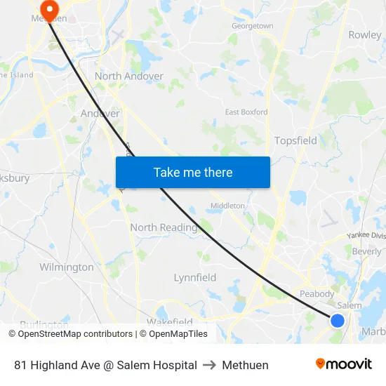 81 Highland Ave @ Salem Hospital to Methuen map