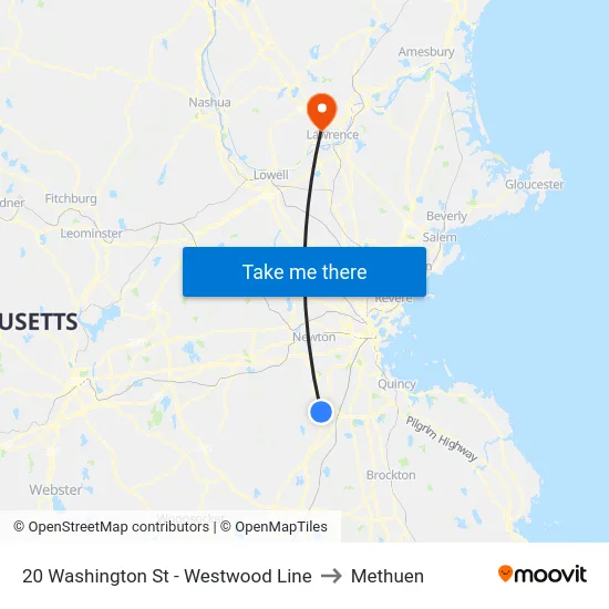 20 Washington St - Westwood Line to Methuen map