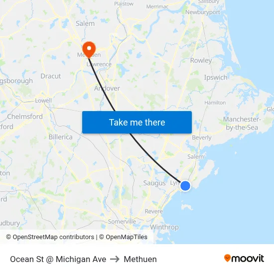 Ocean St @ Michigan Ave to Methuen map