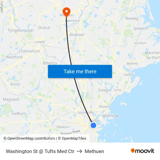 Washington St @ Tufts Med Ctr to Methuen map