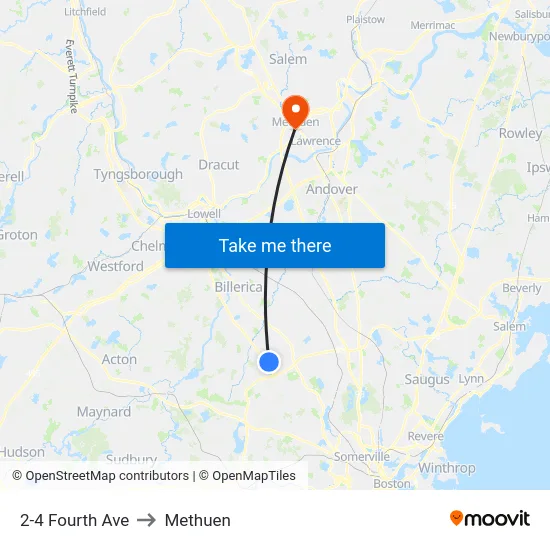 2-4 Fourth Ave to Methuen map