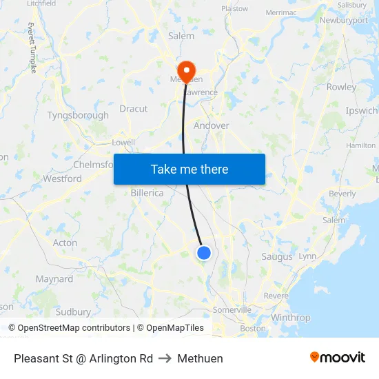 Pleasant St @ Arlington Rd to Methuen map
