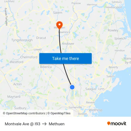 Montvale Ave @ I93 to Methuen map