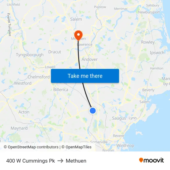 400 W Cummings Pk to Methuen map