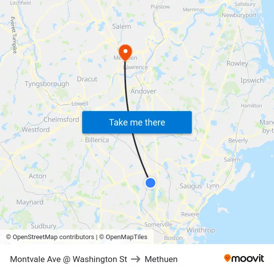 Montvale Ave @ Washington St to Methuen map