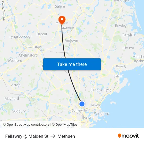 Fellsway @ Malden St to Methuen map