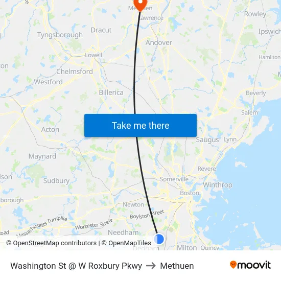 Washington St @ W Roxbury Pkwy to Methuen map