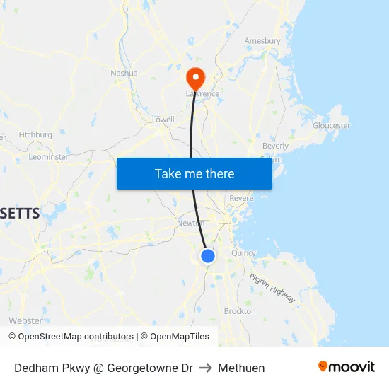 Dedham Pkwy @ Georgetowne Dr to Methuen map