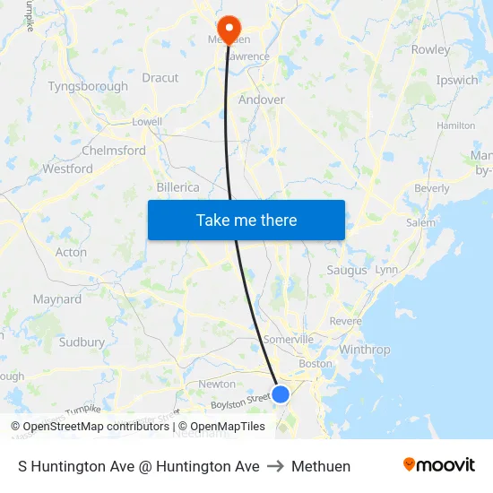 S Huntington Ave @ Huntington Ave to Methuen map