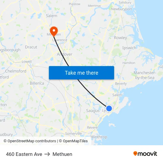 460 Eastern Ave to Methuen map