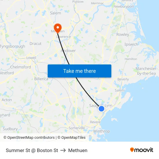 Summer St @ Boston St to Methuen map