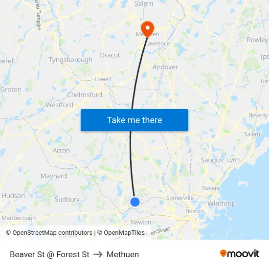 Beaver St @ Forest St to Methuen map