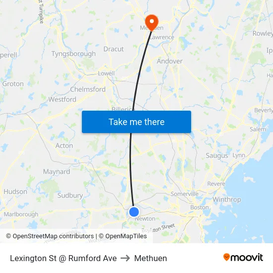 Lexington St @ Rumford Ave to Methuen map