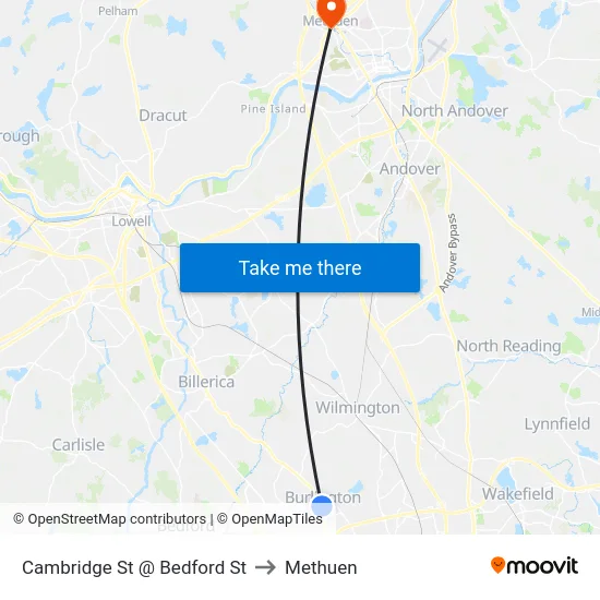 Cambridge St @ Bedford St to Methuen map