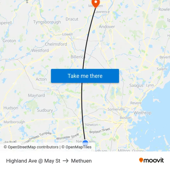 Highland Ave @ May St to Methuen map