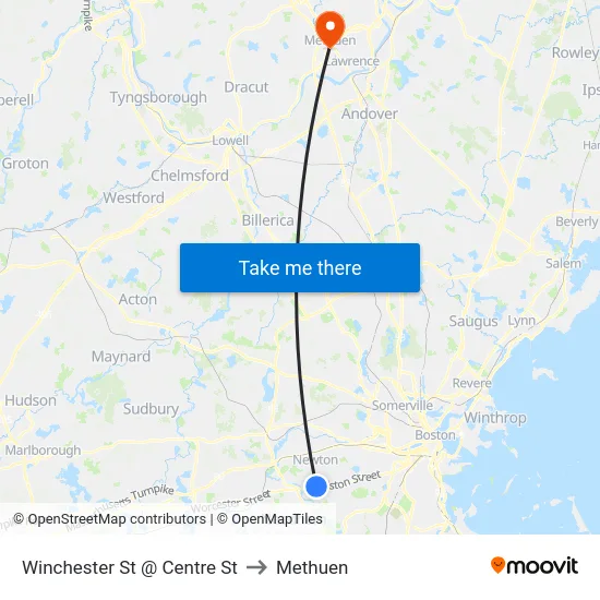 Winchester St @ Centre St to Methuen map