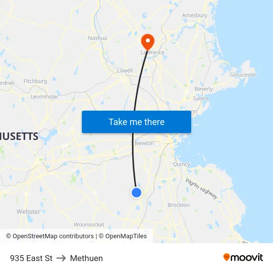935 East St to Methuen map