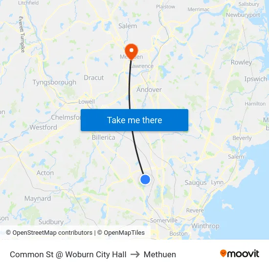 Common St @ Woburn City Hall to Methuen map