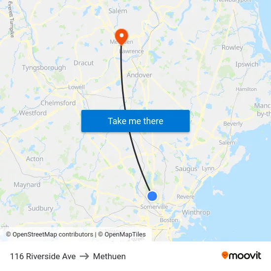 116 Riverside Ave to Methuen map