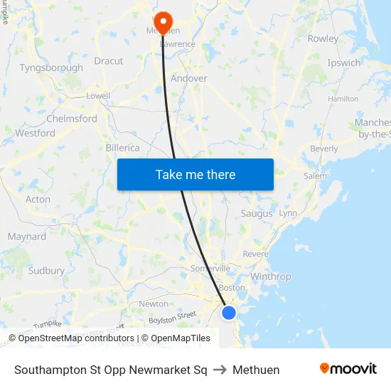 Southampton St Opp Newmarket Sq to Methuen map